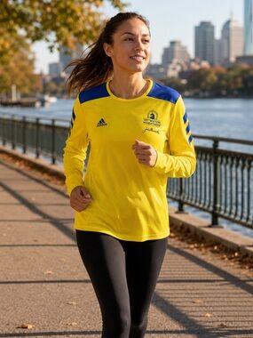 Adidas 125th Boston Marathon 2021 Yellow Long Sleeve Running Shirt Large